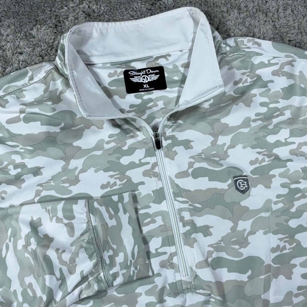 Straight Down Bunker 1/4 Zip Pullover Mens XL White Gray Camo Stretch Golf